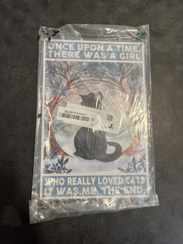 Photo 1 of Charming Black Cat Sign - Aluminum Metal Wall Art Gift for Cat Lovers - "Once Upon a Time, There Was a Girl Who Really Loved Cats" Decor, 8 x 12 Inch (513)