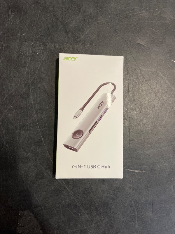Photo 1 of Acer USB C HUB Multiport Adapter, 7 in 1 USB-C to HDMI Adapter with 4K@60Hz, 100W PD, 5Gbps 2*USB-A 3.1, 1*Type-C 3.1, SD Card Reader Type C Dongle for iPhone 16/15, MacBook Pro/air, iPad, Acer (Grey)