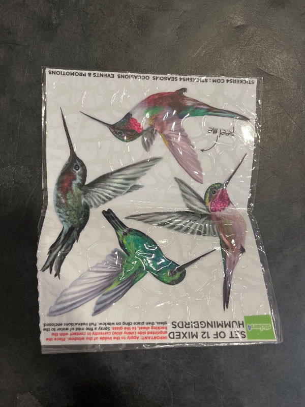 Photo 1 of 12-Pack Hummingbird Window Clings - Lifelike, Colourful Decals to Prevent Bird Strikes - Double-Sided for Strike Prevention - Stop Birds from Hitting Windows
