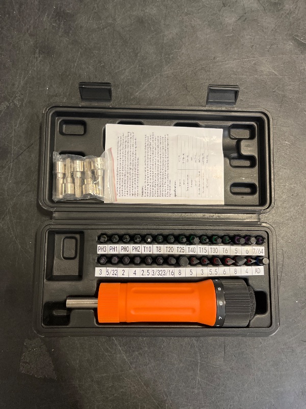 Photo 1 of Sanliang 36Pcs Torque Screwdriver Wrench Driver Set 10-70 Inch Pounds lbs with 29 S2 Bits?5 Drive Sockets ?1/4" Socket Adapter for Maintenance,Tools, Bike Repairing and Mounting.