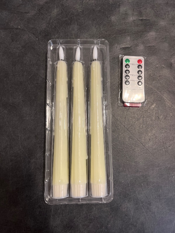Photo 1 of Stmarry Ivory Flameless Taper Candles with Remote and Timer - 9.65 Inch Real Wax LED Candlesticks - Wax Drip Battery Operated Tall Taper Candles with 3D Flickering Flame, 3 Pack