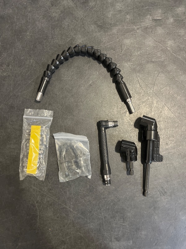 Photo 1 of 17Pcs Flexible Drill Bit Extension, Include 3Pcs Rotatable Socket Adapter 2Pcs Hex Shank 105° Right Angle Drill Attachment 10 Short Screwdriver Bits 90° Angled Bits and Bendable Extension