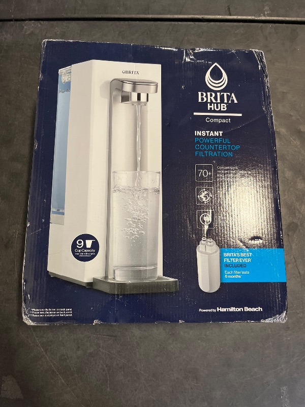Photo 1 of Brita Hub Compact Instant Powerful Countertop Water Filter System, Reduces 70+ Contaminants, 9 Cup Water Reservoir, Includes 6 Month Carbon Block Filter, White, 87344