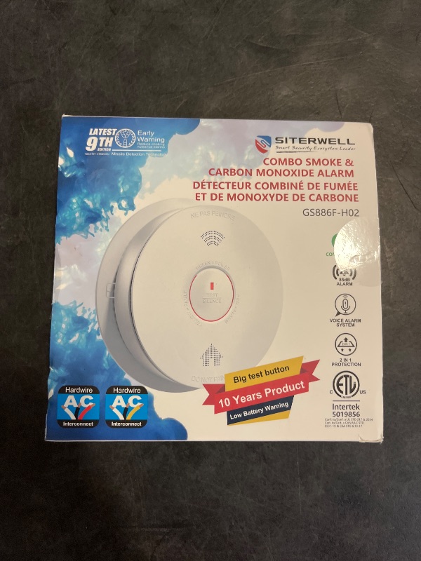 Photo 1 of SITERWELL Hardwired Smoke Detector Carbon Monoxide Detector 10 Year Battery, Meets UL217-9th Standards, Interconnected Smoke and Carbon Monoxide Detector Combo with Bilingual Voice Alerts, 1 Pack
