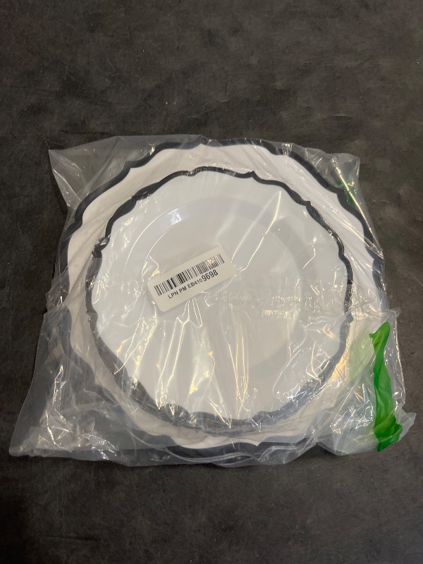 Photo 1 of Contemporary Collection Combo White Plates with Black Rim - 7.5" - 10.5" (Pack of 32) - Sleek Modern Design - Perfect for Entertaining & Everyday Use
