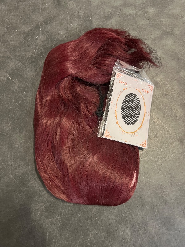 Photo 1 of BERON 14 Inches Red Wig Short Curly Wigs Wine Red Wigs with Bangs for Women Synthetic Wig with Hairnet