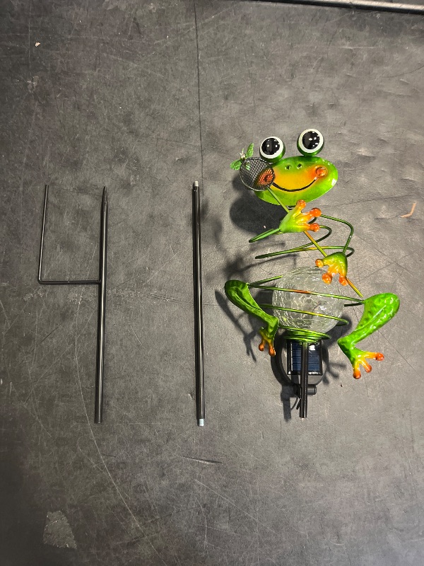 Photo 1 of HEDAQI Frog Solar Garden Light - Metal Stake Light with Crackle Glass Waterproof Globe, Solar Power LED for Garden, Lawn, Patio, Pathway Decor