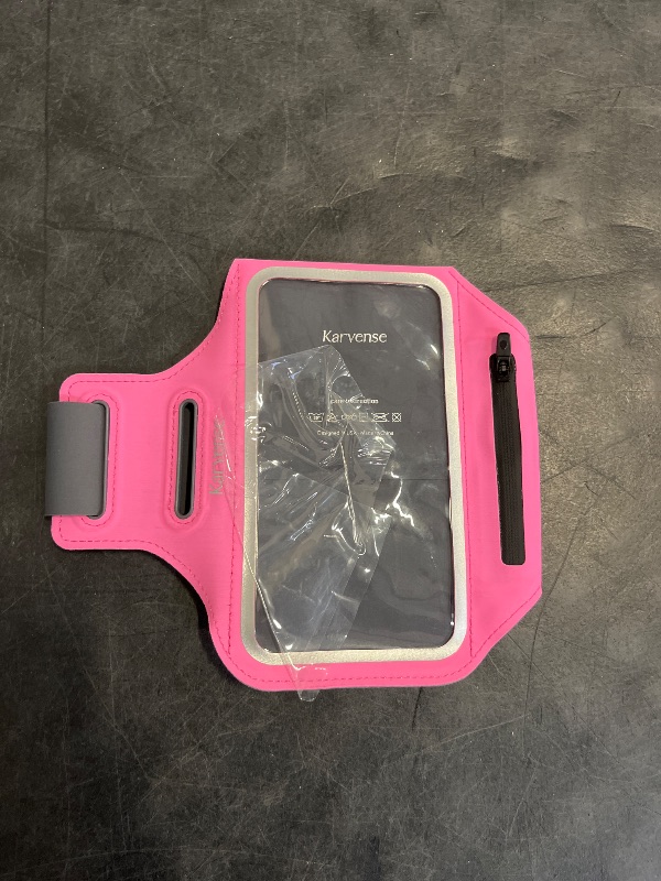Photo 1 of Karvense Phone Holder for Running-Arm Band for Running for iPhone & Samsung Galaxy, Cell Phone Armband Holder for Walking, Gym, Workout, Men, Women, w/Adjustable Strap & Zipper Pocket (Pink-M)