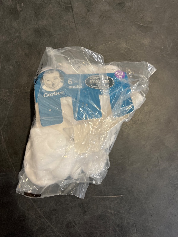 Photo 1 of Gerber Baby 6-Pair Sock, White, 0-3 Months