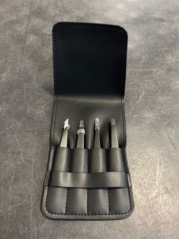 Photo 1 of Pefei Tweezers Set - Professional Stainless Steel Tweezers for Eyebrows - Great Precision for Facial Hair, Splinter and Ingrown Hair Removal (Black)