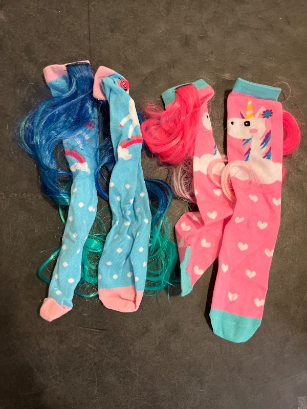Photo 1 of (L) Tarpop 2 Pairs Fun Silly Wacky High Socks Compression Unicorn Mermaid Socks with Wigs Novelty Crazy Funny Gift for Kids Woman (Heart Style,Large)