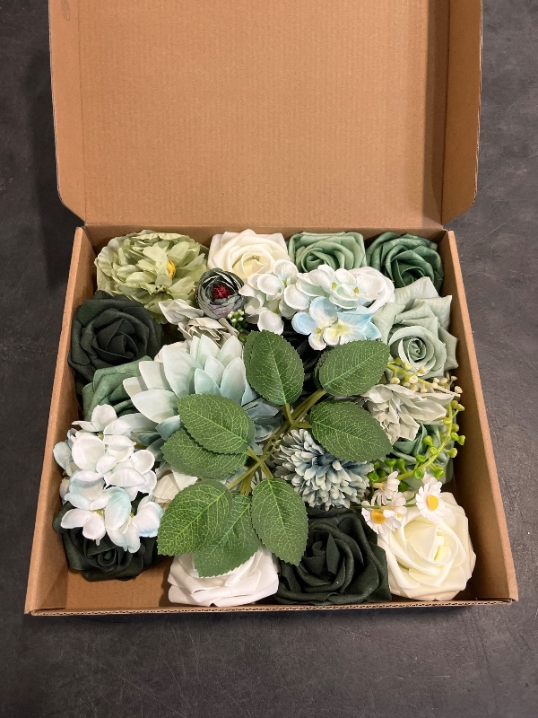 Photo 1 of AGIRL Artificial Flowers Combo Silk Mix Green Fake Flower with Stems for DIY Wedding Bouquets Centerpieces Arrangements Table Chair Decor Baby Shower Home Decor (Sage Green)