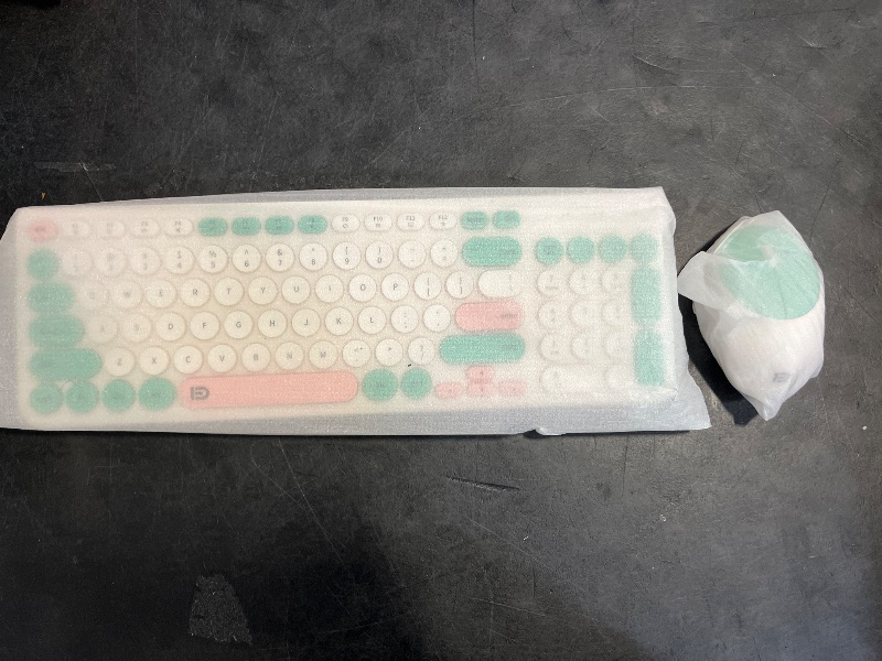 Photo 1 of FD Wireless Keyboards and Mouse Combo - 2.4GHz USB Cordless, Cute Wireless Keyboard Round Keys, Quiet and Slim Set for Laptop, Computer, TV and Mac - Milky White Green Colorful
