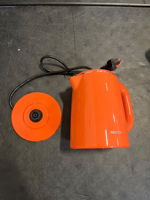 Photo 1 of Secura Stainless Steel Double Wall Electric Kettle Water Heater for Tea Coffee w/Auto Shut-Off and Boil-Dry Protection, 1.0L (Orange) SWK-1001DO/HB-K012