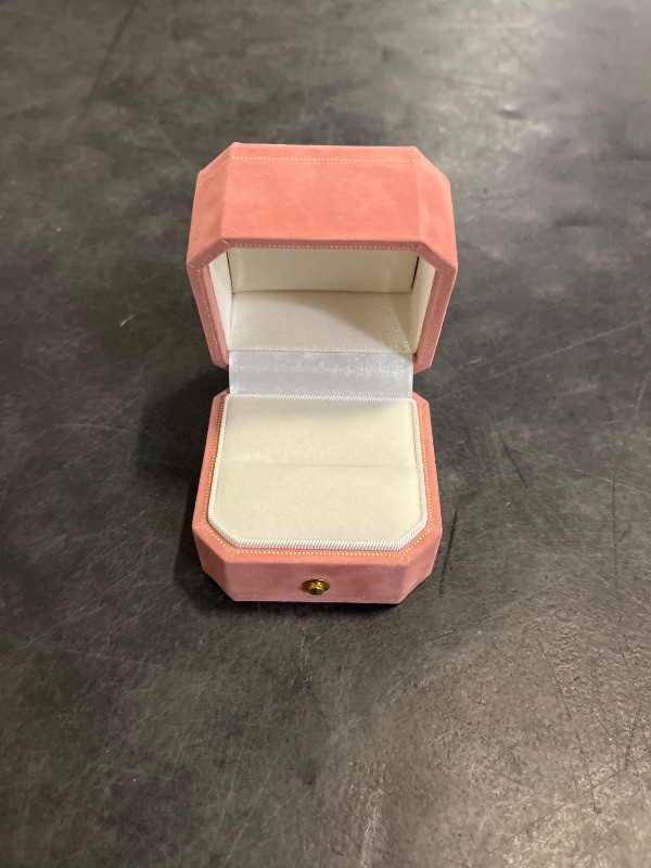 Photo 1 of WHSLILR Pink Octagon Wedding Ring Box With Hinged Lid - Engagement Proposal Box With Gold Lace PRB001-Pink
