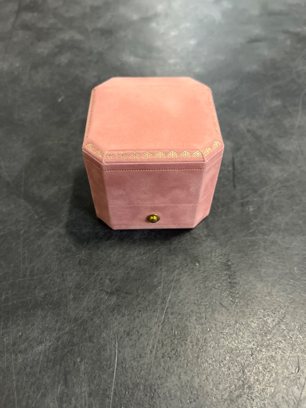 Photo 1 of WHSLILR Pink Octagon Wedding Ring Box With Hinged Lid - Engagement Proposal Box With Gold Lace PRB001-Pink