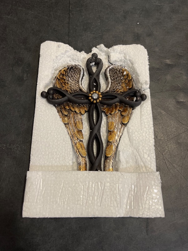 Photo 1 of Top Brass Angel Wings Wall Cross - Spiritual Jesus Art Sculpture