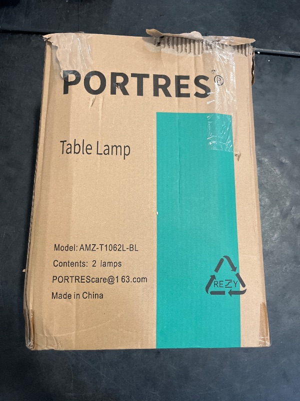 Photo 1 of PORTRES 24.75" Modern Accent Ceramic Table Lamp Set of 2 for Bedroom Desk Decor Bedside Lamps for Living Room Study Room Office Dorm Farmhouse Nightstand Lamp End Table Lamps (Blue)
