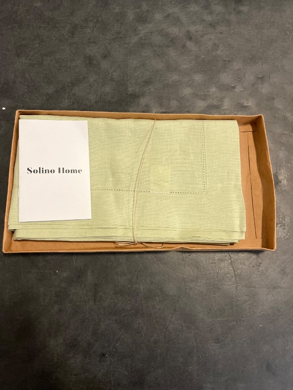 Photo 1 of Solino Home Sage Green Linen Tablecloth 52 x 52 Inch - 100% Pure Linen Square Table Throw - Classic Hemstitch, Machine Washable Fabric Table Cloth for Father's Day, Summer