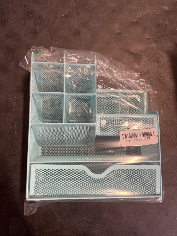 Photo 1 of Marbrasse Mesh Pen Holder for Desk, Multi-Functional Pencil Organizer with Drawer, Desk Organizers and Accessories for Office Art Supplies (Blue)