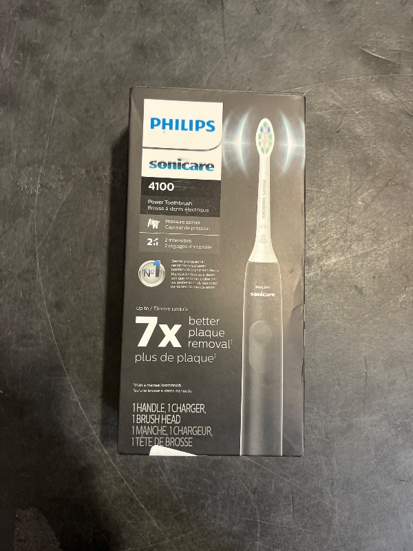Photo 1 of Philips Sonicare 4100 Rechargeable Electric Toothbrush, with Pressure Sensor, 2 Intensity Settings, SmarTimer and QuadPacer, 14-Day Battery Life, Black, Model HX3681/24