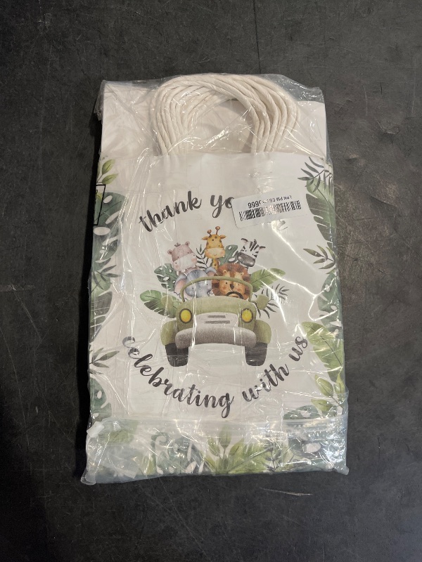 Photo 1 of Seajan 24 Pack Baby Shower Jungle Safari Animal Party Favor Bags - 10.63 x 8.27 Inch Medium Size With Handle for Child's Birthday Gender Reveal (Green, Animal)