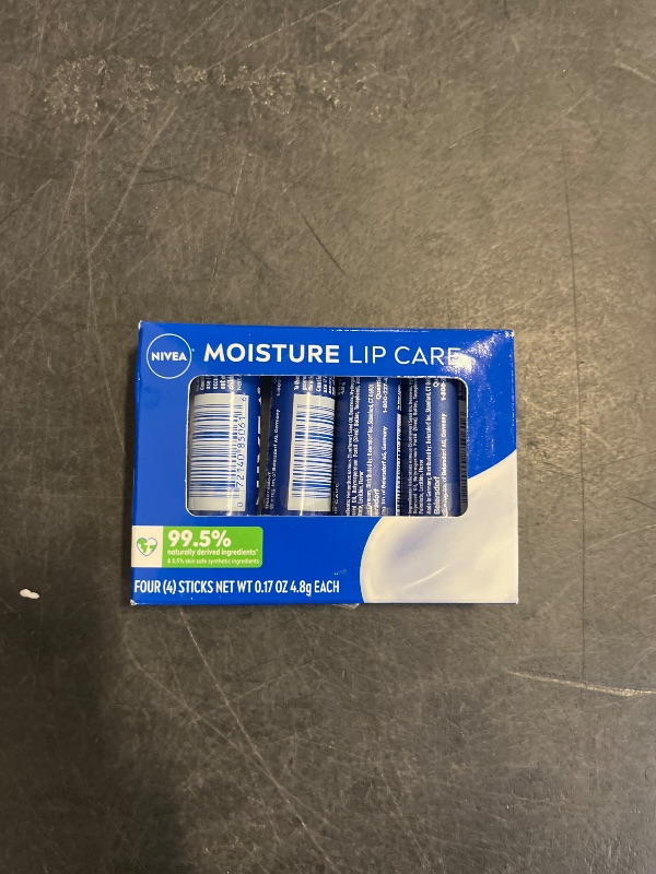 Photo 1 of NIVEA Moisture Lip Care, Hydrating Lip Balm with Shea Butter, Nourishing Oils and Vitamin C & E, 3-in-1 Moisture, Repair and Nourish, 0.17 Oz Stick, Pack of 4
