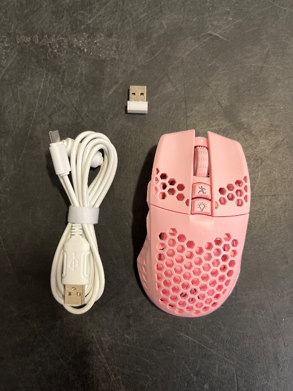 Photo 1 of SOLAKAKA SM600 Pink Wireless Gaming Mouse with Honeycomb Shell, Side Buttons,Tri-Modes(BT5.1+BT5.1+2.4GHz) Lightweight RGB Wireless Mouse for PC/Tablet/Desktop/Office/Games