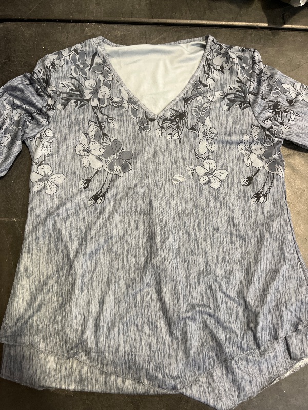 Photo 1 of (M) Viracy Elegant Blouses For Women Dressy Casual Tops 3/4 Flared Sleeve Double Layers Flowy Work Shirts V Neck Elastic Mesh Tunics Daily, Office Wear- Floral Grey, M