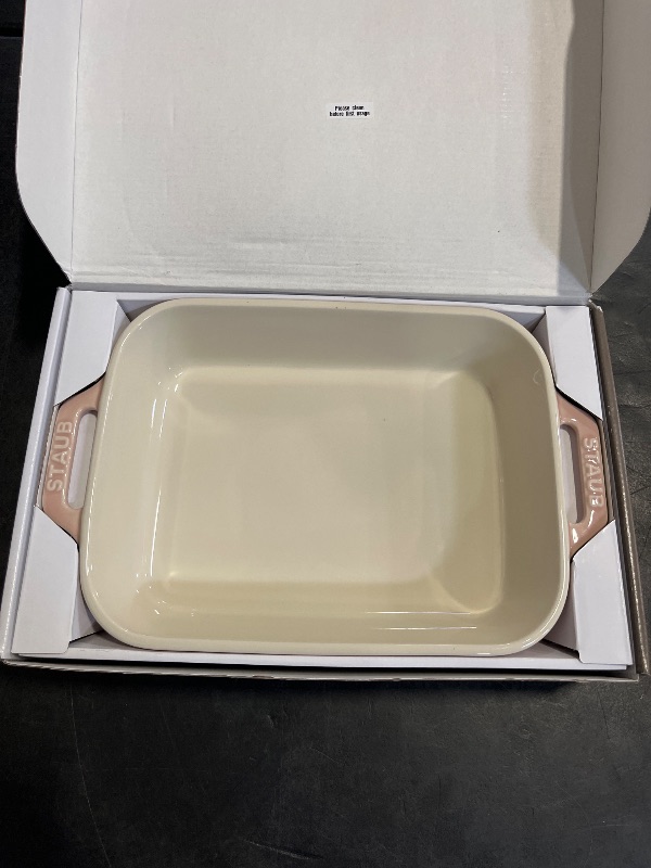 Photo 1 of STAUB Stoneware Gratins Ceramic 2-pc Rectangular Baking Dish Set-Macaron Pastel Pink