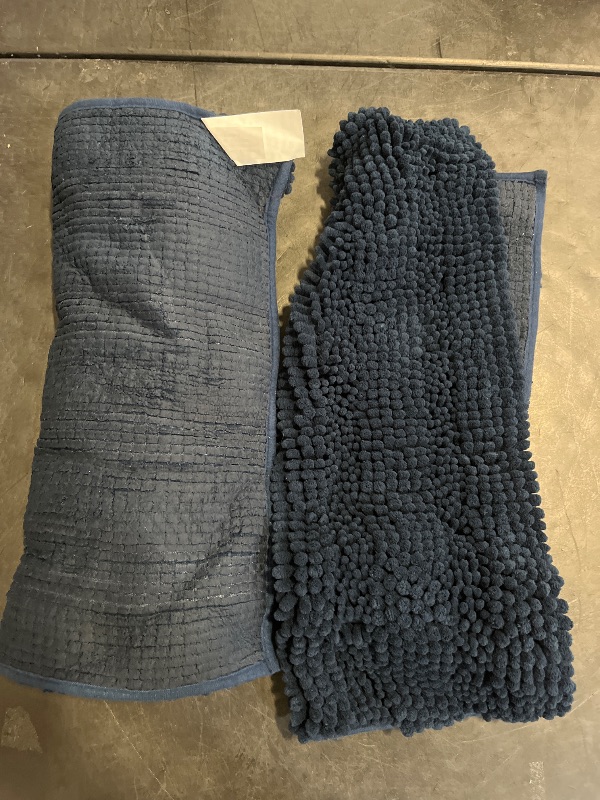 Photo 1 of H.VERSAILTEX Navy Blue Bathroom Rugs 2 Piece, Bath Mat Set Slip-Resistant Extra Absorbent Soft and Fluffy Striped Chenille Bath Rugs, Floor Mats Dry Fast Machine Washable (20" x 32"/17" x 24")