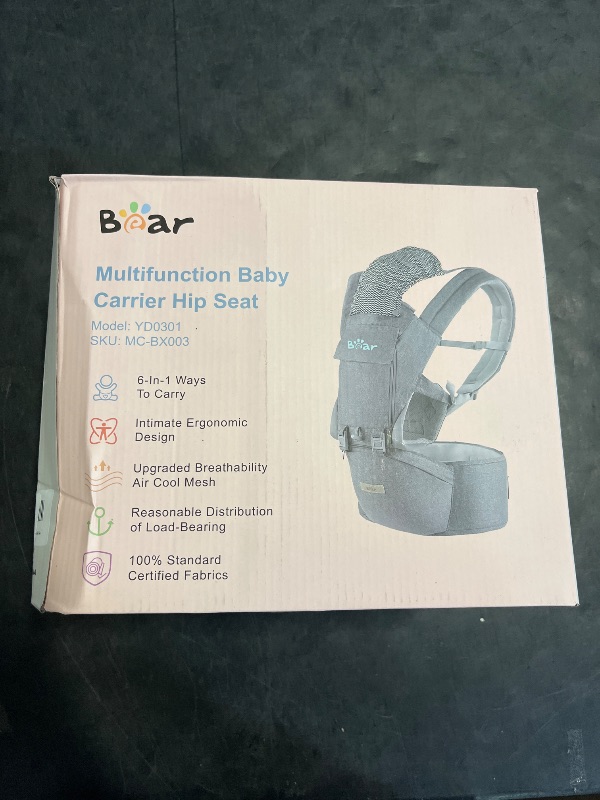 Photo 1 of Bear Baby Carrier, 6-in-1 Baby Carrier Newborn to Toddler with Hip Seat (Ergonomic M Position) for 3-36 Month/ 7-44lbs Baby, Adjustable Size for Enhanced Lumbar Support, Perfect for On-The-go