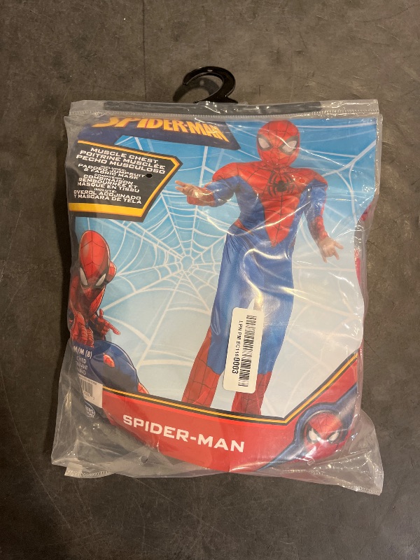 Photo 1 of (M) Marvel Spider-Man Official Youth Halloween Costume - Premium Quality Padded Jumpsuit with Pull On Fabric Mask (M) Red