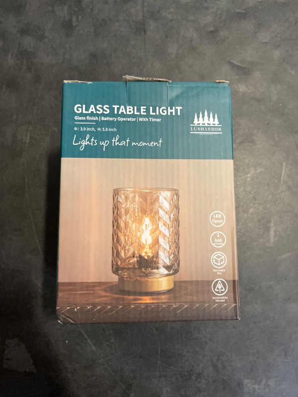 Photo 1 of LUSHARBOR Battery Operated Lamp with Timer, Small Table Lamp with LED Bulb, Glass Cordless Lamps Bedside Battery Operated Lamp for Living Room, Entryway Wave Design-Amber