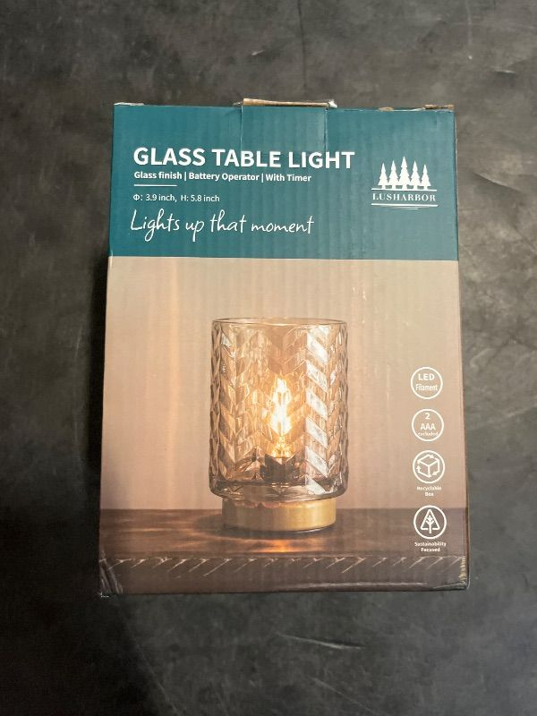 Photo 1 of LUSHARBOR Battery Operated Lamp with Timer, Small Table Lamp with LED Bulb, Glass Cordless Lamps Bedside Battery Operated Lamp for Living Room, Entryway Wave Design-Amber