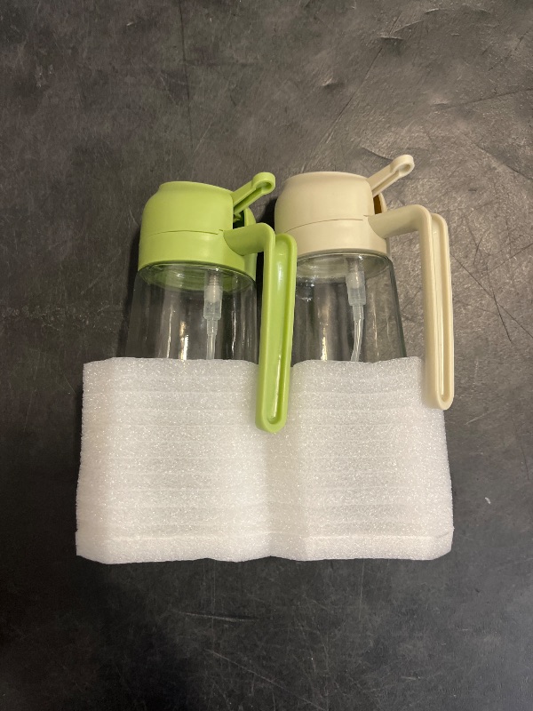 Photo 1 of TrendPlain 16oz/470ml Glass Olive Oil Sprayer for Cooking - 2 in 1 Olive Oil Dispenser for Kitchen Gadgets, Air Fryer, Salad, and BBQ - White & Green