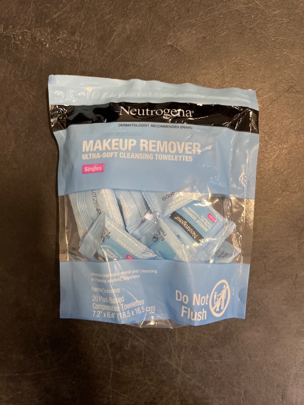 Photo 1 of Neutrogena Makeup Remover Wipes Singles, Individually Wrapped Face Wipes, Daily Facial Cleanser Towelettes, Gently Removes Oil & Makeup, Alcohol-Free Makeup Wipes, 20 ct