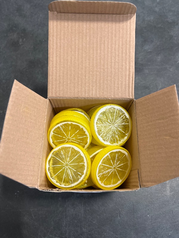 Photo 1 of Woration 20 Pack Simulation Lemon & Slices Blocks Set, Artificial Plastic Lemon Slice Lifelike Fake Lemon Decor Fake Fruit for Wedding Photography Prop Party Display