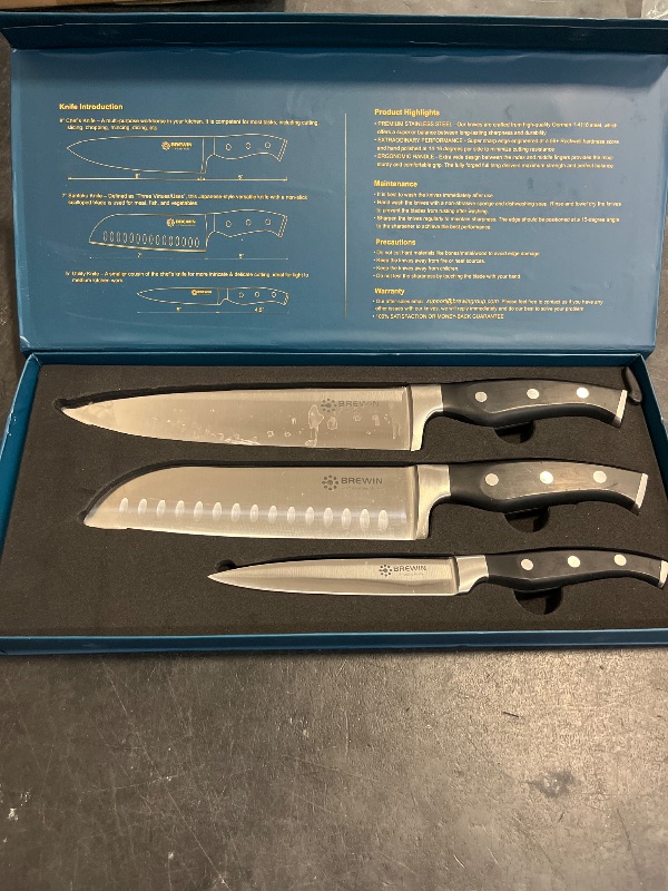 Photo 1 of Brewin Professional Kitchen Knives, 3PC Chef Knife Set Sharp Knives for Kitchen High Carbon Stainless Steel, Japanese Cooking Knife with Gift Box