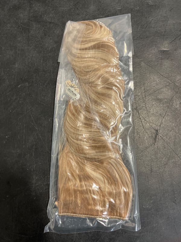 Photo 1 of SARLA Invisible Wire Hair Extensions with 3 Clips Long Synthetic Wavy Curly Hairpiece Adjustable Transparent Headband for Women 18 Inch Honey Blonde/Bleach Blonde Highlights