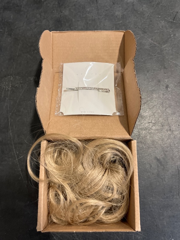 Photo 1 of WZNBBOY Messy Bun Hair Piece Claw Clip Synthetic Chignon Tousled Updo with Tendrils Hair Extensions Hair Bun Curly Wavy Faux Hair Bun Hair Scrunchies for Women?Light Ash Blonde