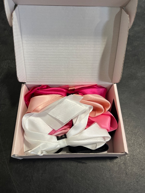 Photo 1 of Yougeigy 6PCS Bow Hair Ties, Satin Hair Ribbon, Ribbon Hair Bows for Women Girls, Elastics Hair Scrunchies for Thick Thin Hair, Pink Bows Hair Accessories