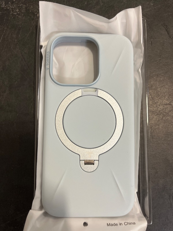 Photo 1 of TORRAS Liquid Silicone for iPhone 16 Pro Case with 360° Spin Magnetic Stand & Camera Control, Fit for MagSafe, Ring Stand Non-Slip Anti-Scratch Protective Case for iPhone 16 Pro, Baby Blue 6.3''