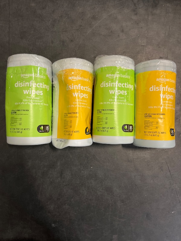 Photo 1 of Amazon Basics Wipes, Lemon & Fresh Scent, Sanitizes/Cleans/Deodorizes, 340 Count (4 Packs of 85)
