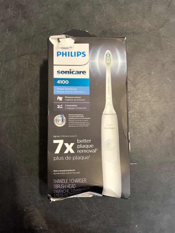 Photo 1 of Philips Sonicare 4100 Rechargeable Electric Toothbrush, with Pressure Sensor, 2 Intensity Settings, SmarTimer and QuadPacer, 14-Day Battery Life, White, Model HX3681/23