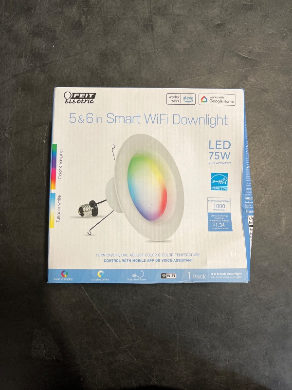 Photo 1 of Feit Electric Smart Recessed Downlights, 5-6 Inch, Wi-Fi LED, Dimmable Color-Changing, 1000 Lumens, 11.1W (75W Equivalent), Voice & App Control, Daylight to Soft White, 50,000 Hour Lifespan