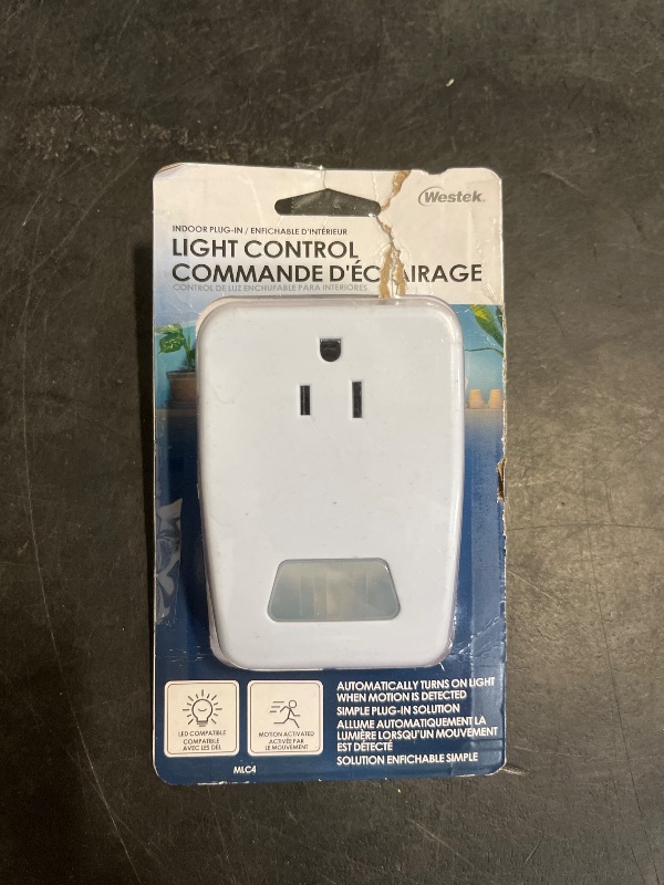 Photo 1 of AmerTac MLC4BC Westek Indoor Plug-in Motion Activated Light Control – White, 120V 60Hz, 100 deg. Detection Zone | Wireless Motion Sensor