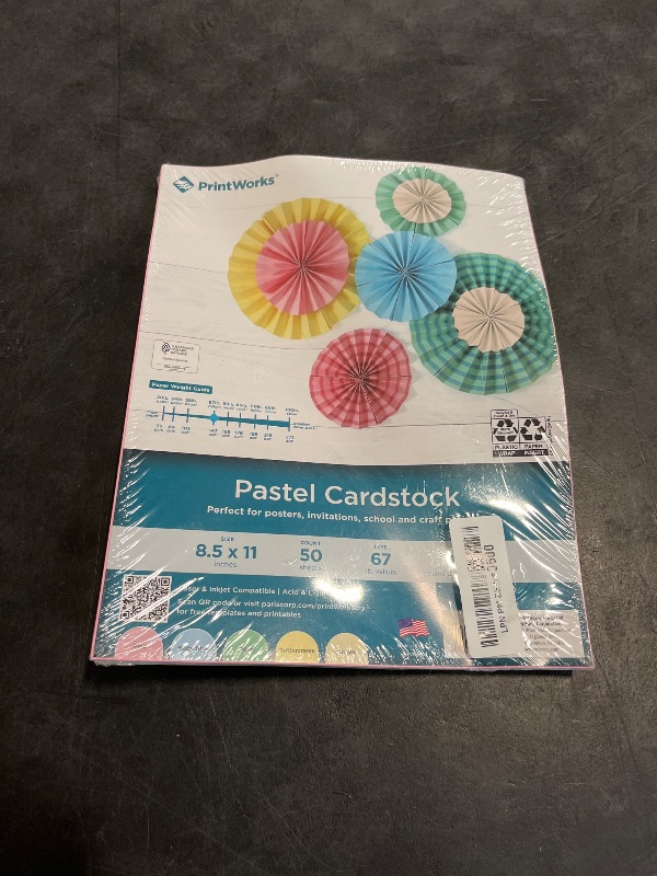 Photo 1 of Printworks Pastel Cardstock, 67 lb, 4 Assorted Pastel Colors, FSC Certified, Perfect for School and Craft Projects, 50 Sheets, 8.5” x 11” (00684)