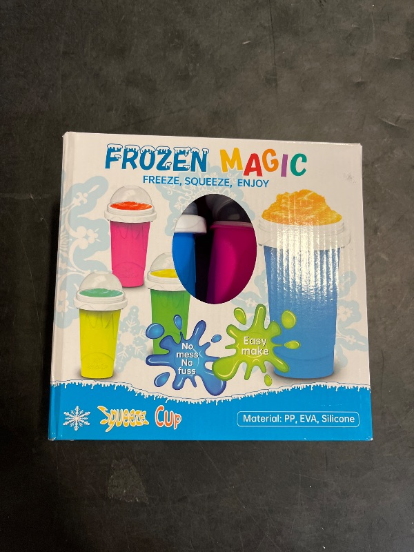 Photo 1 of Slushie Cup, 2 Pack Slushy Maker Cup, Frozen Magic Squeeze Cups for Juice Milk Yogurt Ice Cream Make, DIY Smoothie Cooling Cup with Lid & Straw for Kids Friends Family (Blue+Pink)