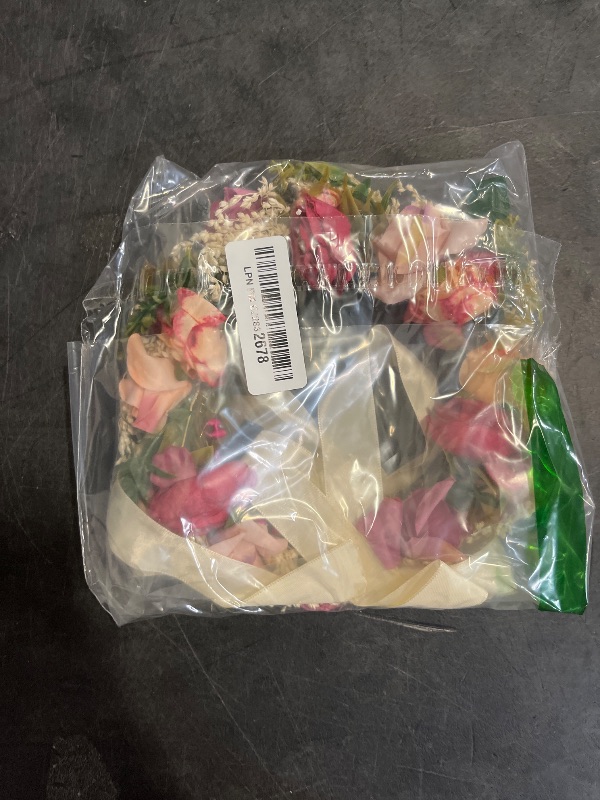 Photo 1 of Vivivalue Rose Flower Crown Adjustable Flower Headband Hair Wreath Floral Headpiece Halo Boho with Ribbon Party Wedding